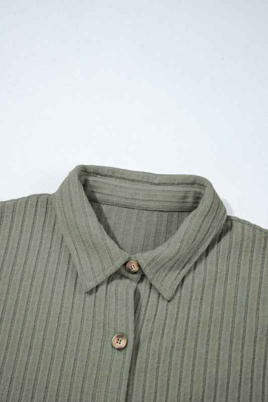 Thermal Ribbed Button-Up Drop Shoulder Textured Sh