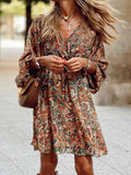 Paisley Print Balloon Sleeve Mini Dress