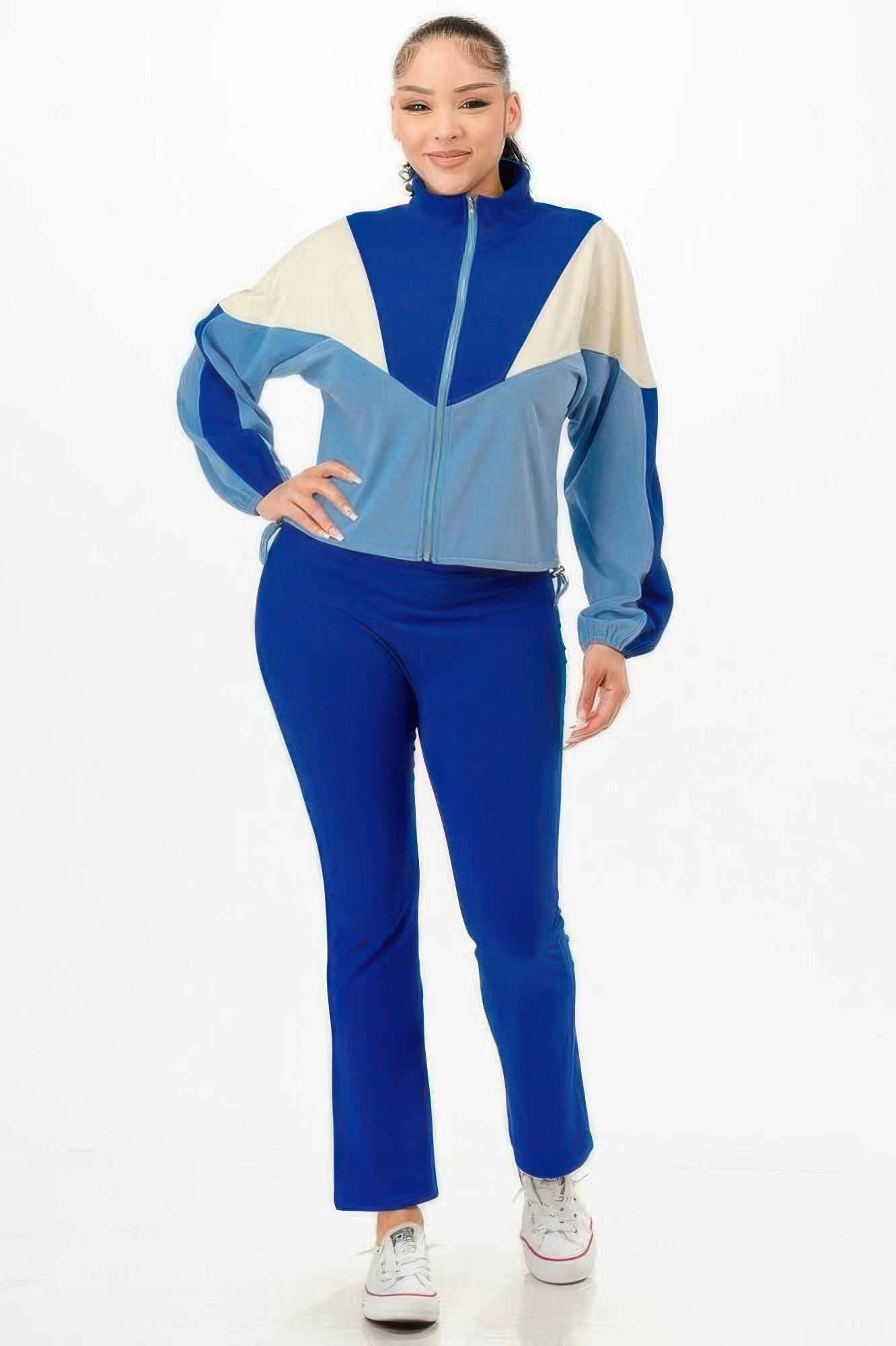 Color Blocked Jacket W/flare Pants Set - Excel Merchandise