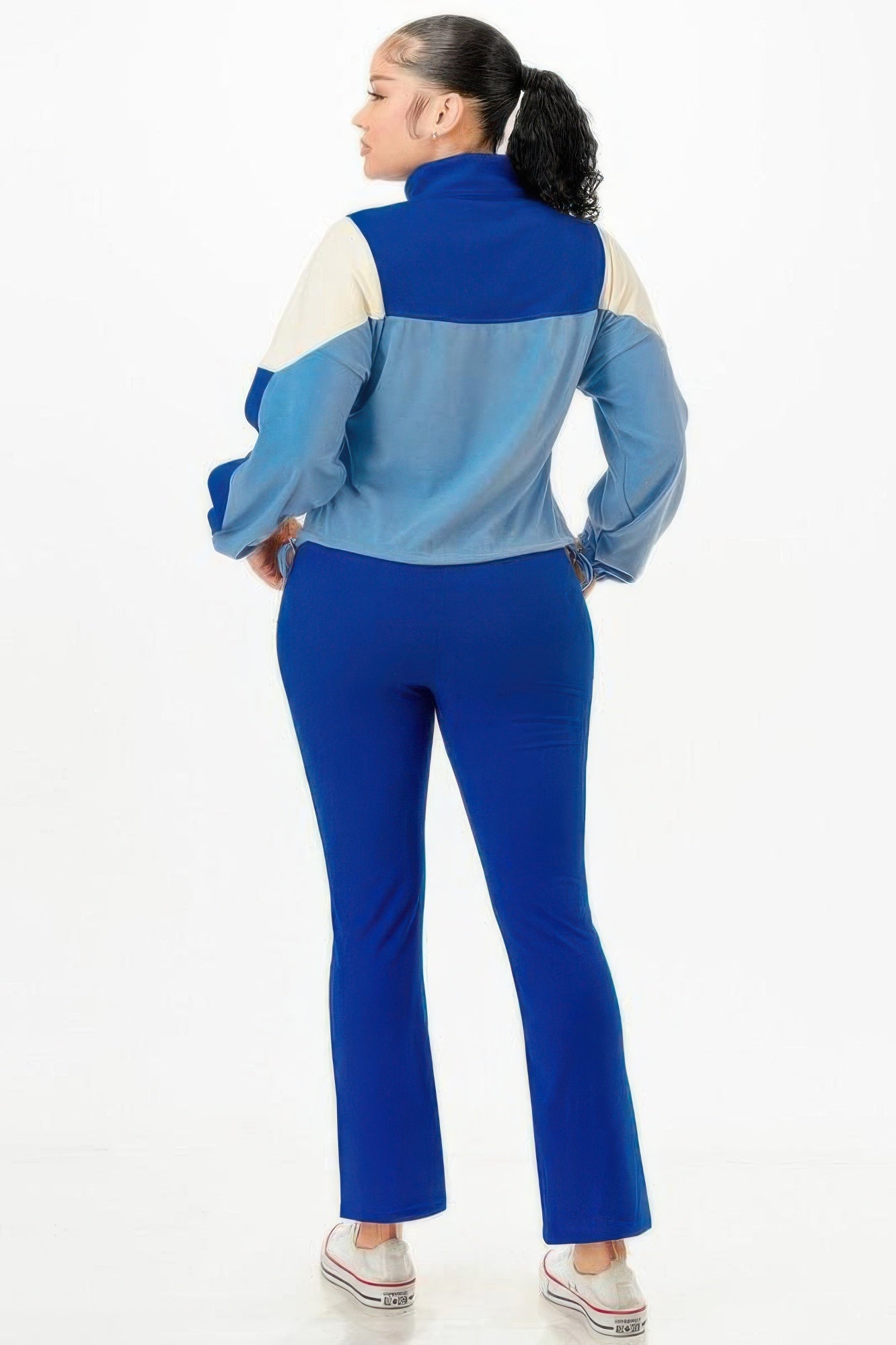 Color Blocked Jacket W/flare Pants Set - Excel Merchandise
