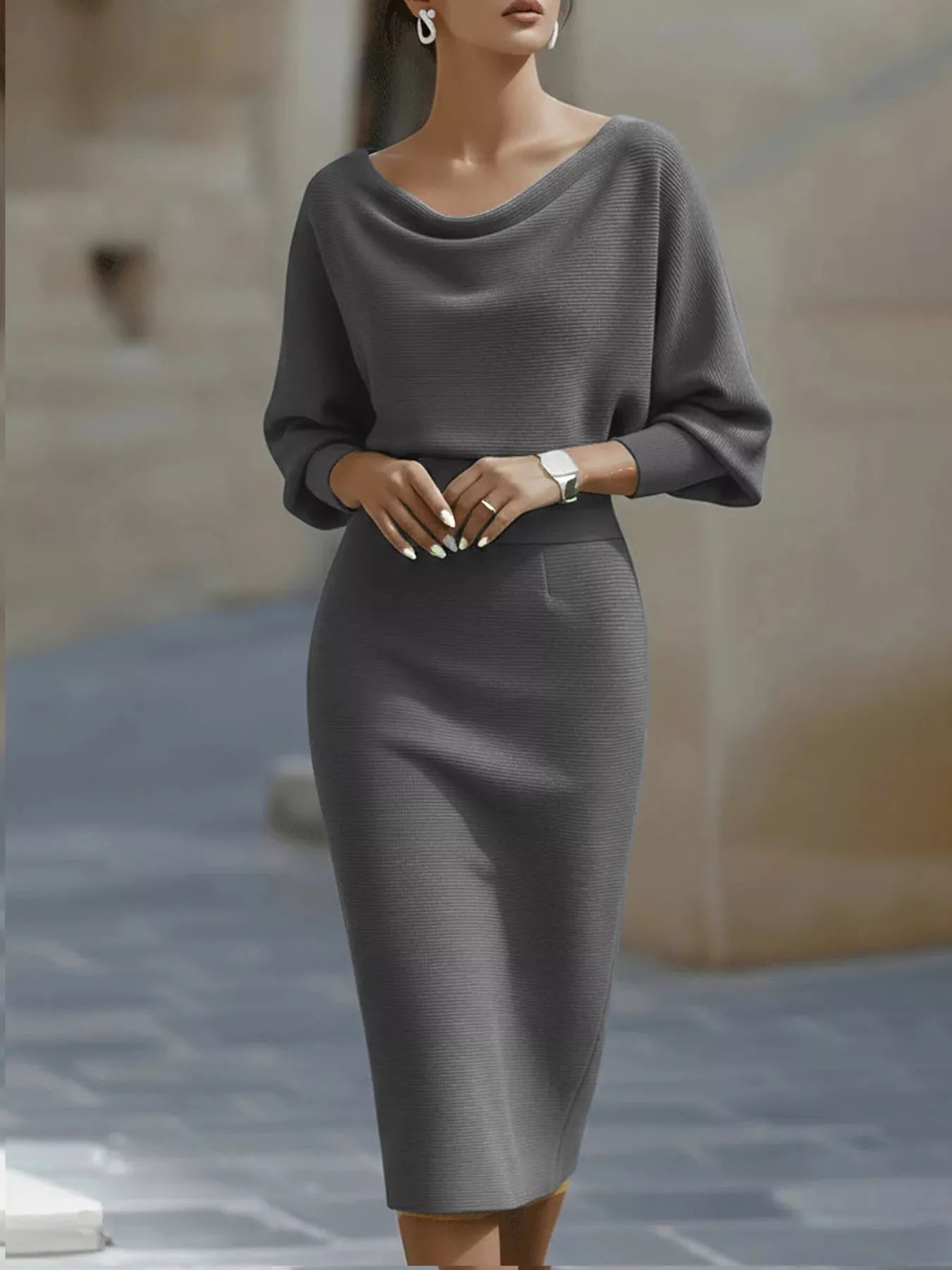Cowl Neck Knit Bodycon Dress - Excel Merchandise