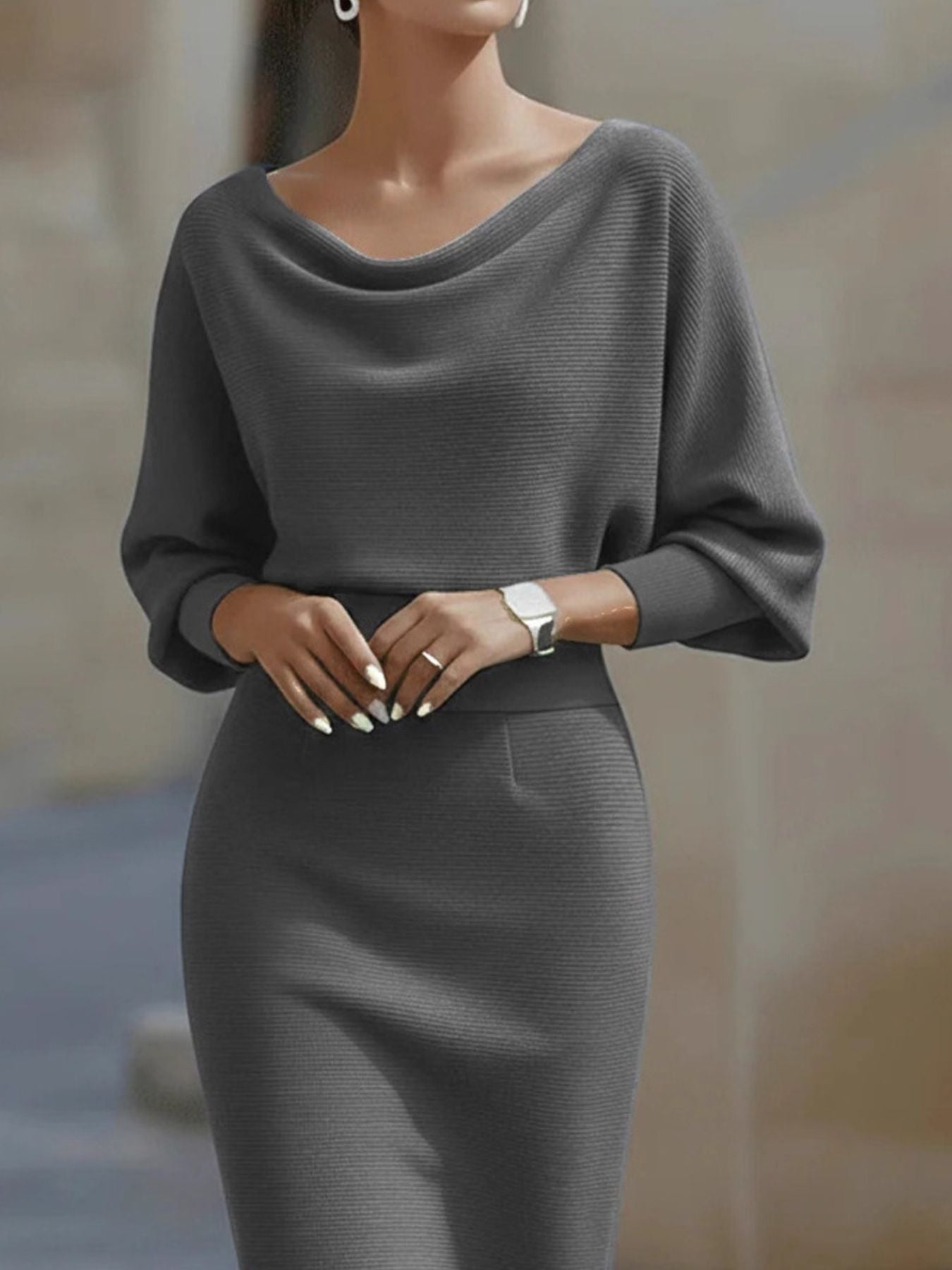 Cowl Neck Knit Bodycon Dress - Excel Merchandise