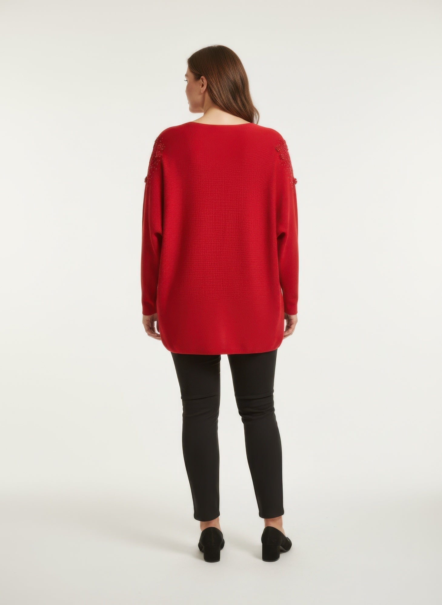 Crimson Lace Embellished Knit Tunic Top - Excel Merchandise