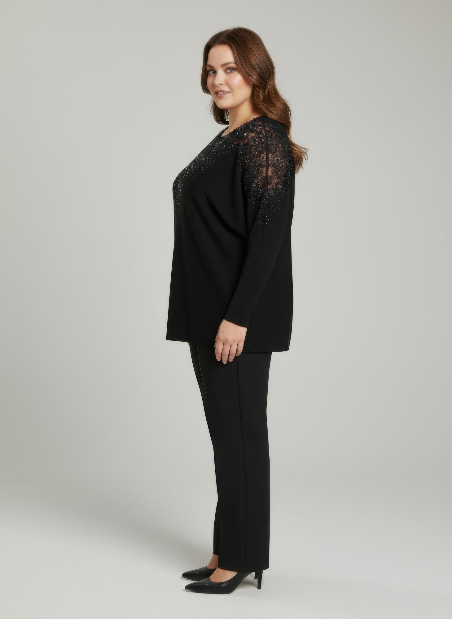 Crimson Lace Embellished Knit Tunic Top - Excel Merchandise