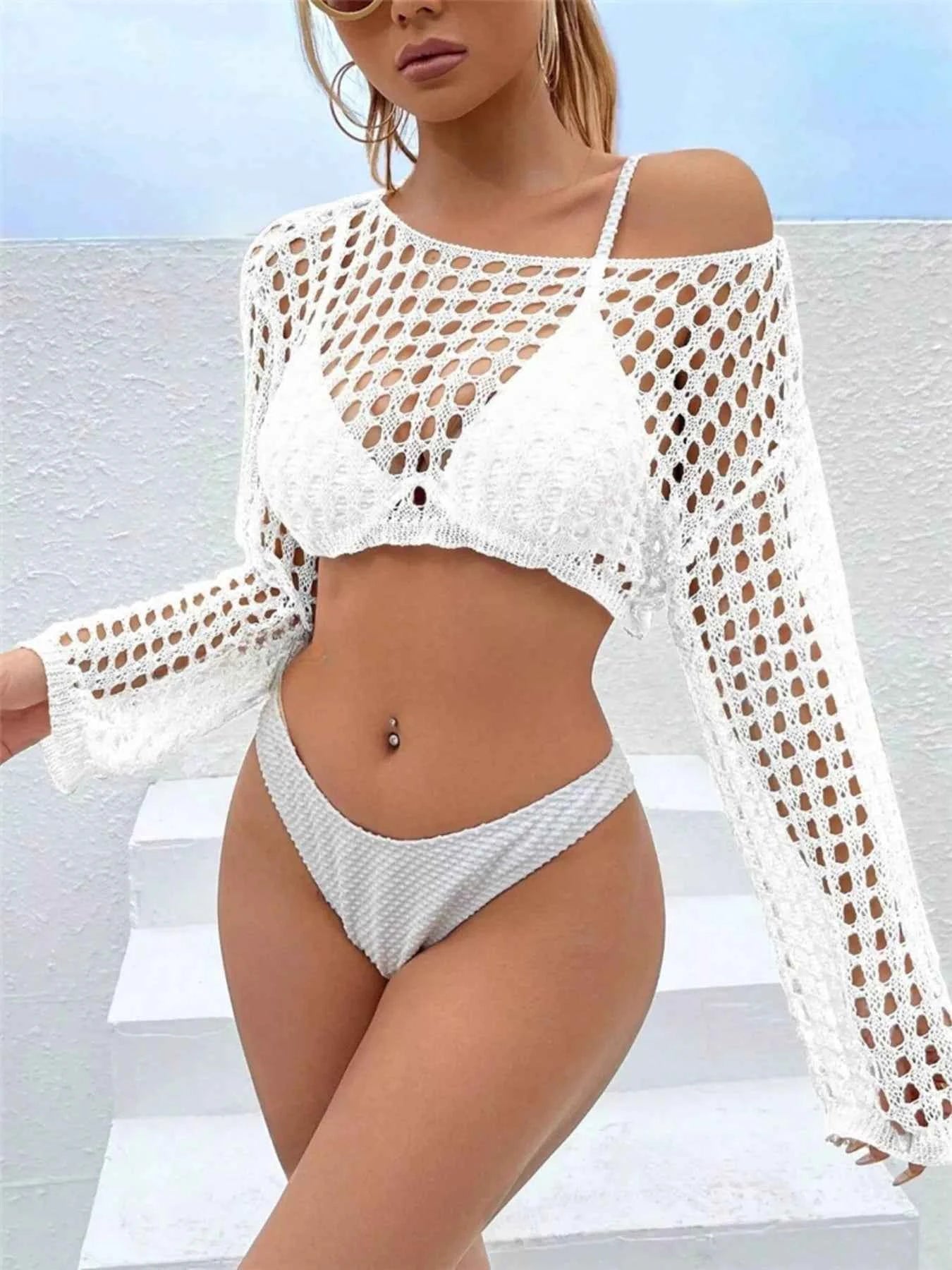 Crochet Knit Long Sleeve Cover-Up - Excel Merchandise