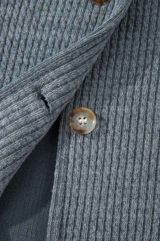Ribbed Knit Flap Pocket Button-Up Shacket