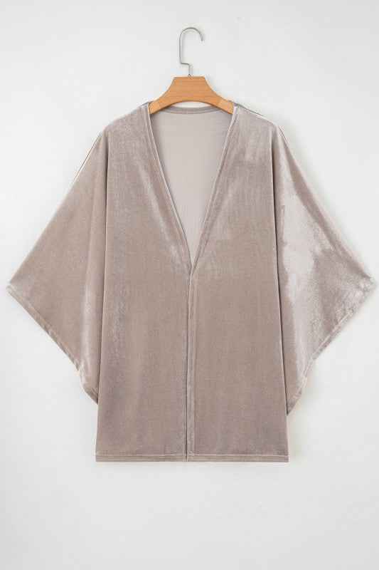 Velvet 3/4 Sleeve Open Front Kimono