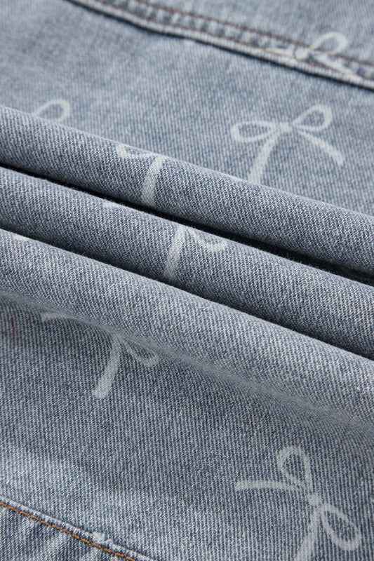Denim Bow Light Wash Raw Hem Jacket