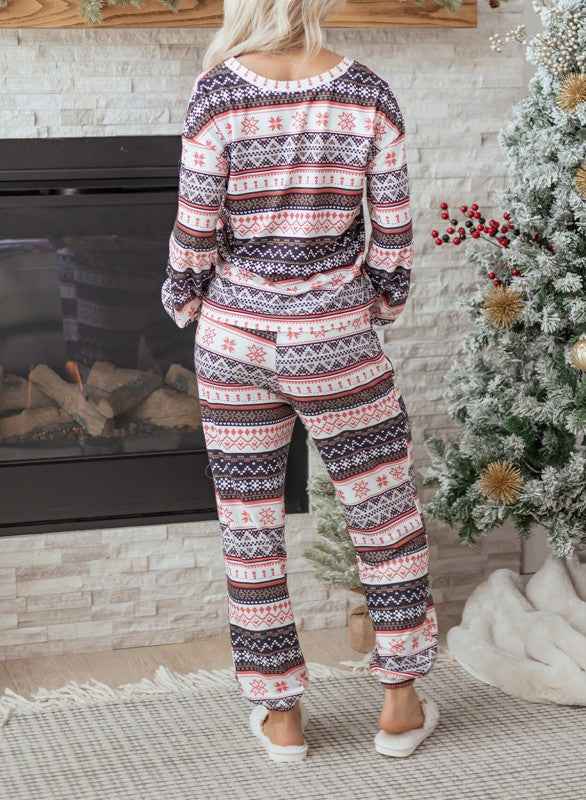 Christmas Geometric Pullover and Pants Lounge Set