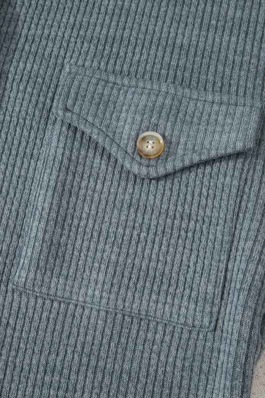Ribbed Knit Flap Pocket Button-Up Shacket