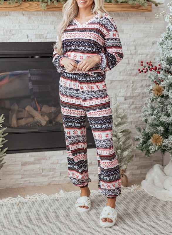 Christmas Geometric Pullover and Pants Lounge Set