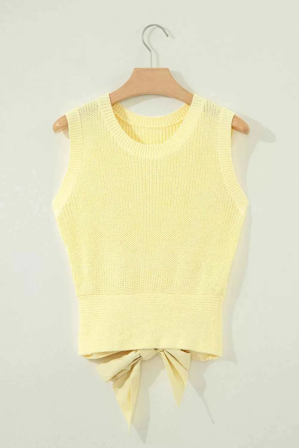 Solid Color Cropped Knit Knot Back Cutout Sweater Tank