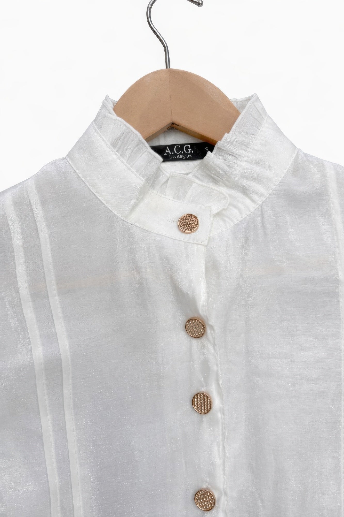 Elegant Satin-finish Victorian Button-up Top - Excel Merchandise