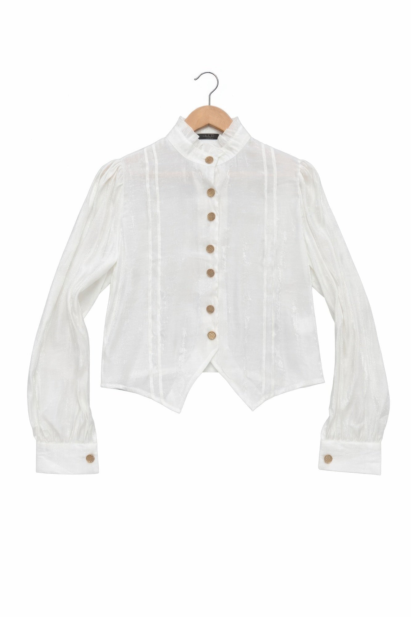Elegant Satin-finish Victorian Button-up Top - Excel Merchandise