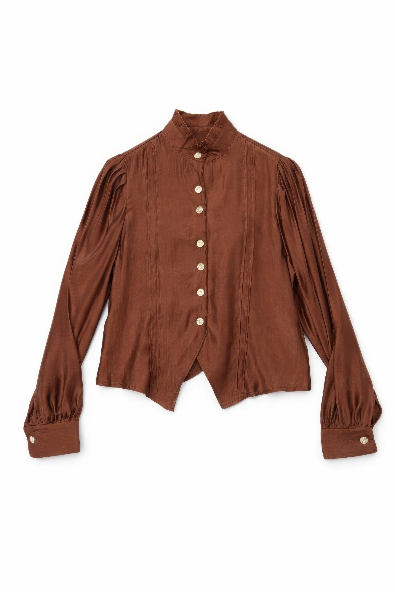 Elegant Satin-finish Victorian Button-up Top - Excel Merchandise