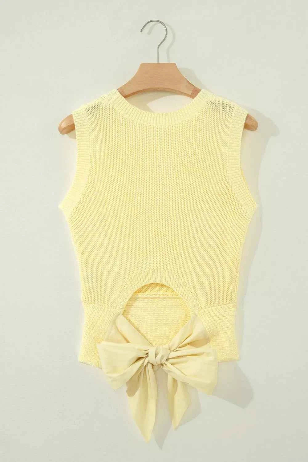 Solid Color Cropped Knit Knot Back Cutout Sweater Tank