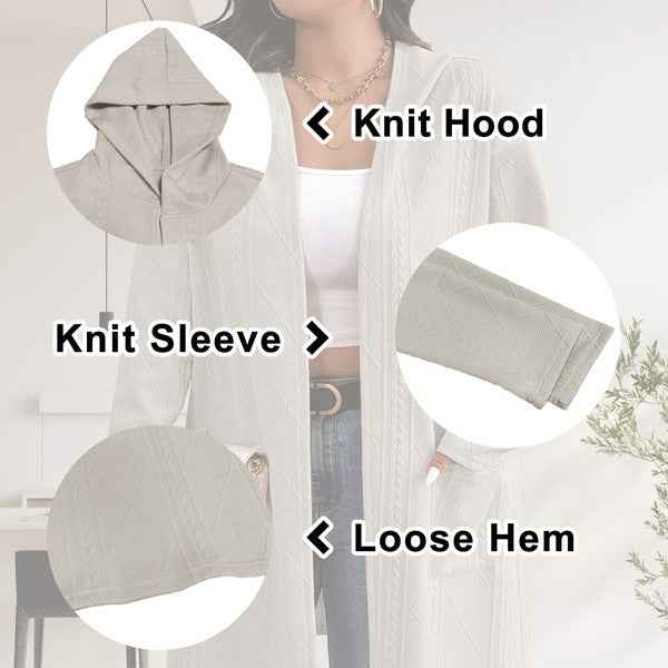 Womens Long Cardigans Cable Knitted Open Front