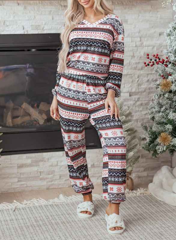 Christmas Geometric Pullover and Pants Lounge Set