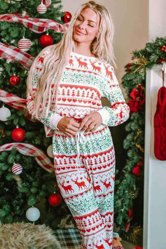 Christmas Reindeer Fair Isle Stripe Pajama Set