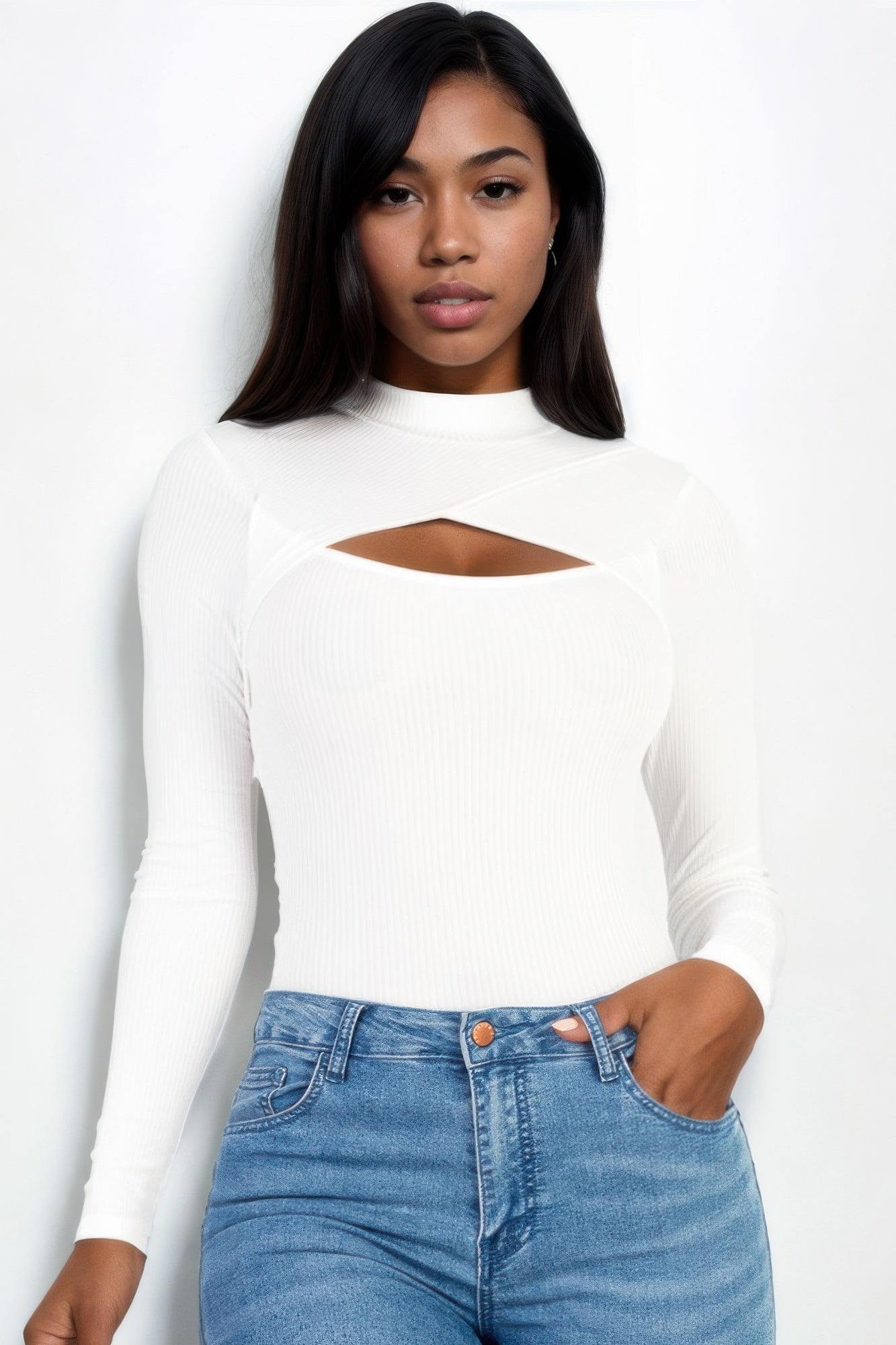 Front Cutout Long Sleeve Bodysuit - Excel Merchandise