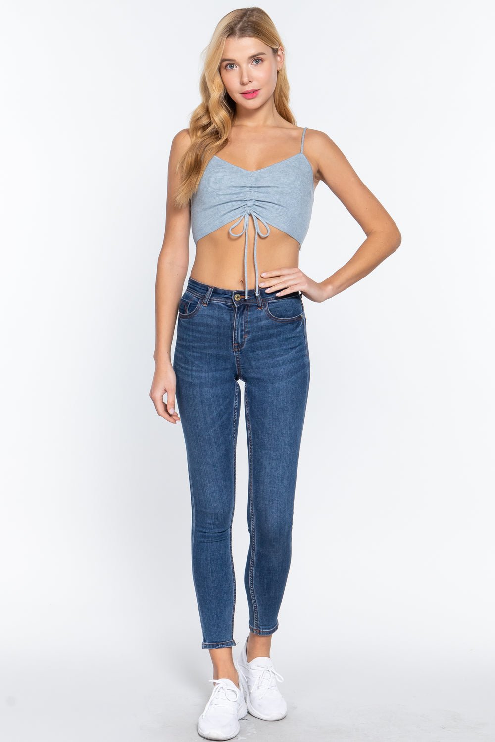 Front Ruched Detail Sweater Knit Crop Cami Top - Excel Merchandise