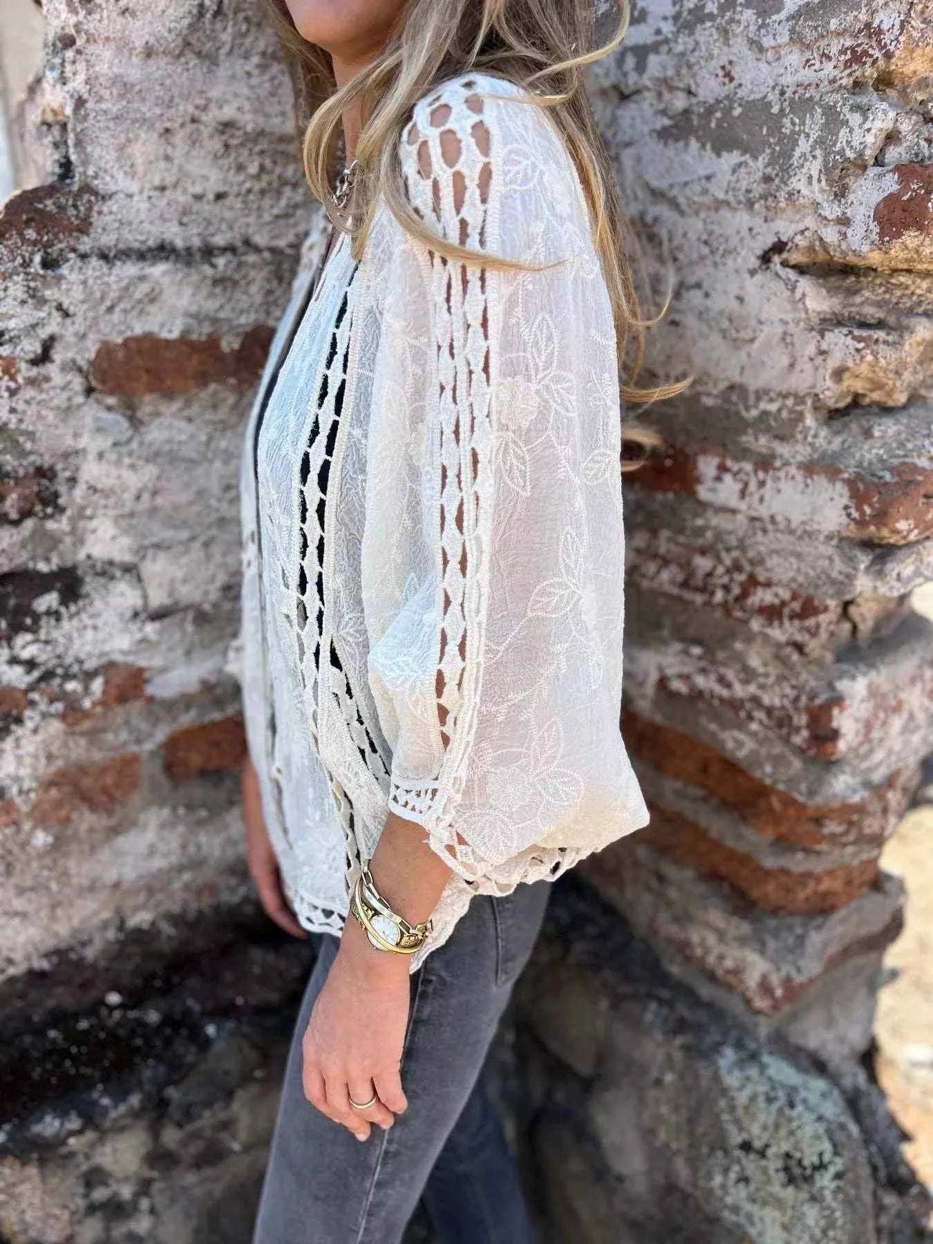 Full Size Embroidered Open Front Cardigan Plus Size - Excel Merchandise