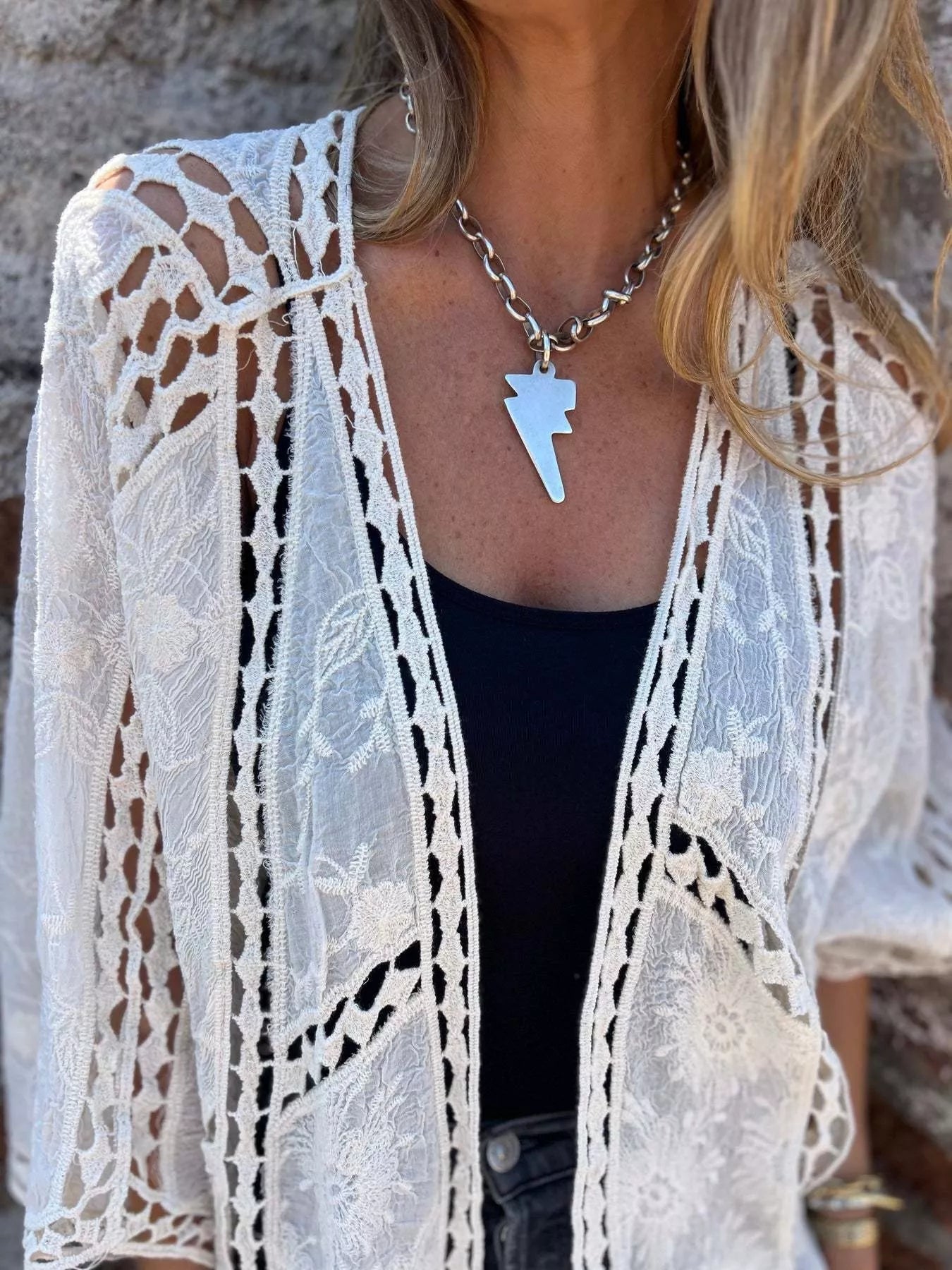 Full Size Embroidered Open Front Cardigan Plus Size - Excel Merchandise