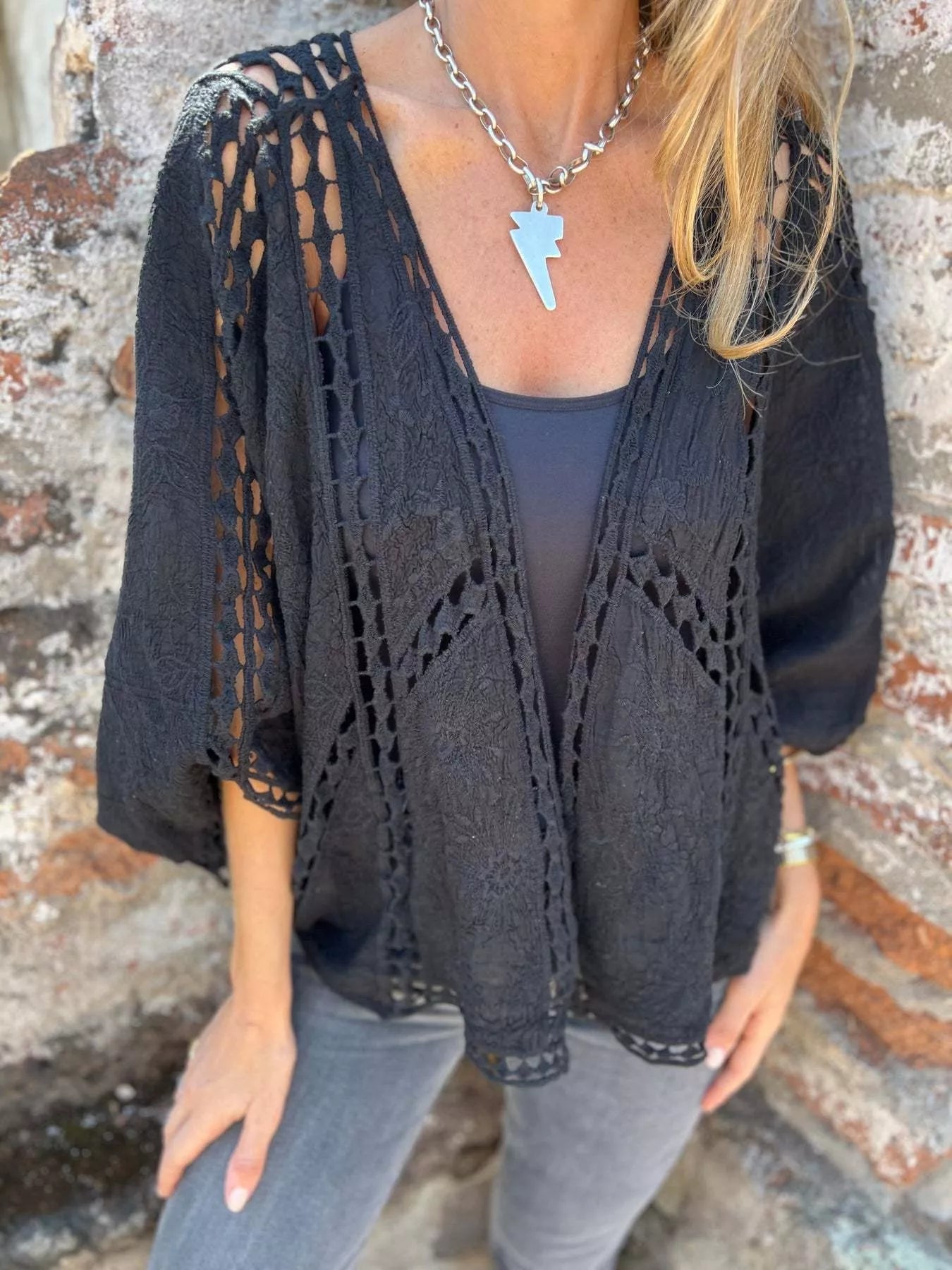 Full Size Embroidered Open Front Cardigan Plus Size - Excel Merchandise