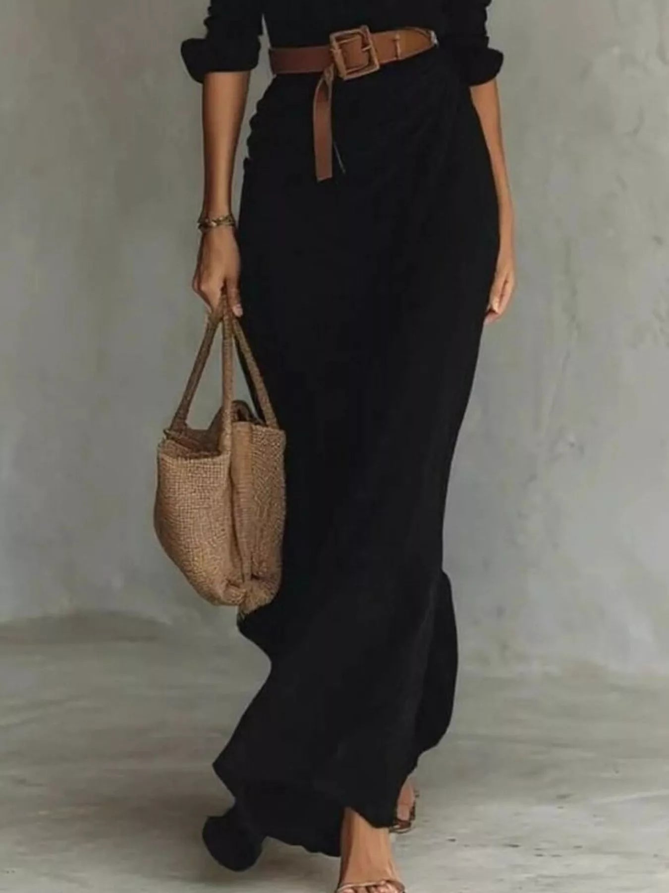 Full Size Ruched Long Sleeve Maxi Dress Plus Size - Excel Merchandise