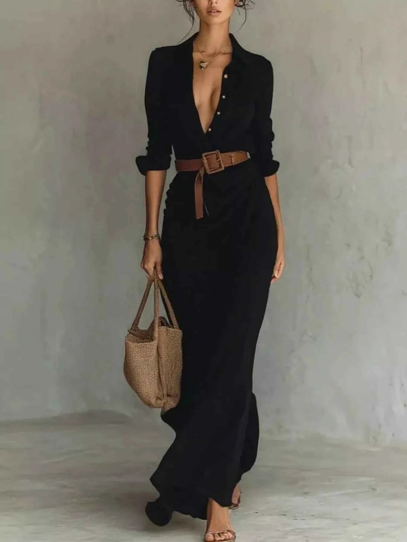 Full Size Ruched Long Sleeve Maxi Dress Plus Size - Excel Merchandise
