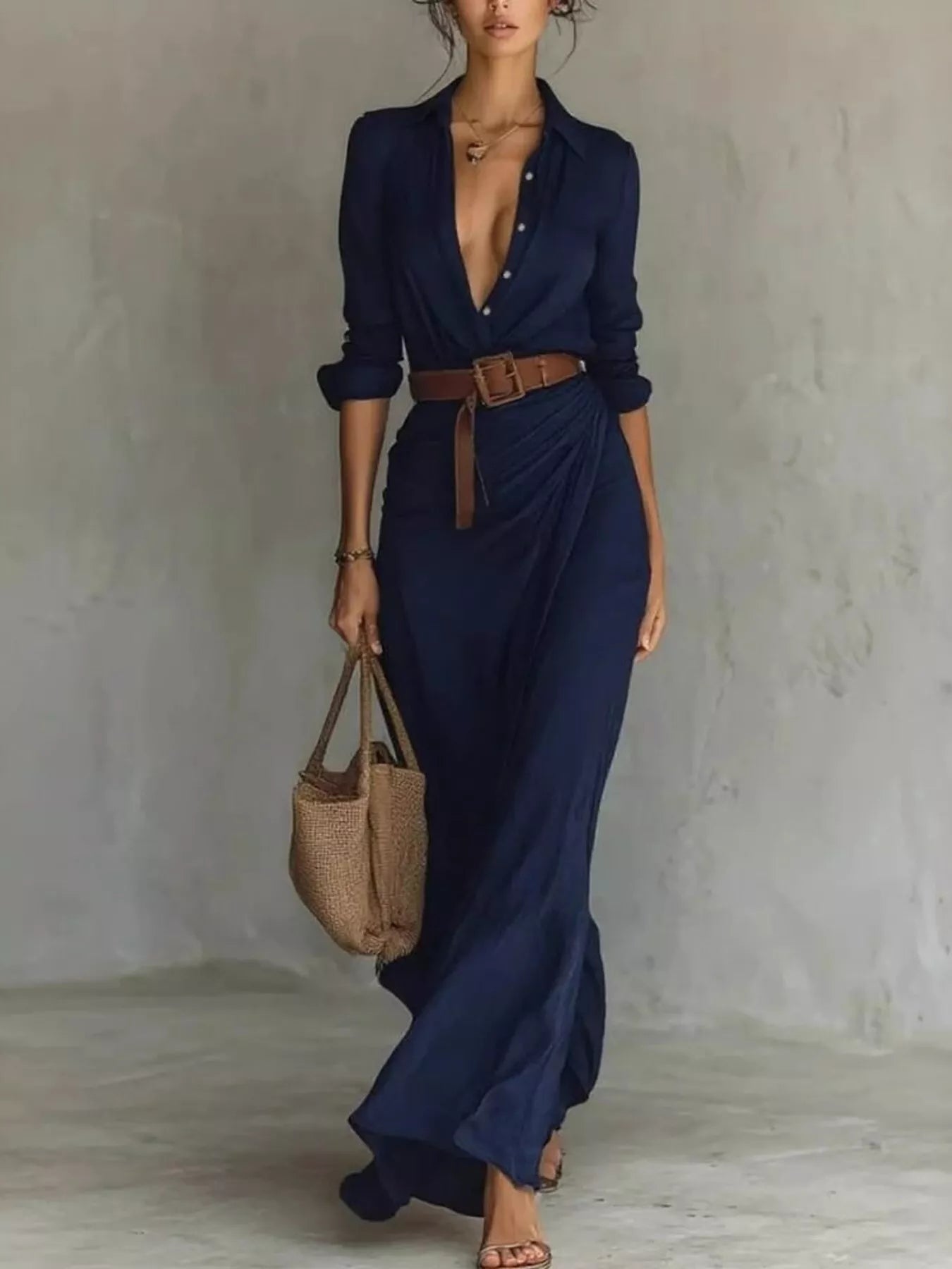 Full Size Ruched Long Sleeve Maxi Dress Plus Size - Excel Merchandise
