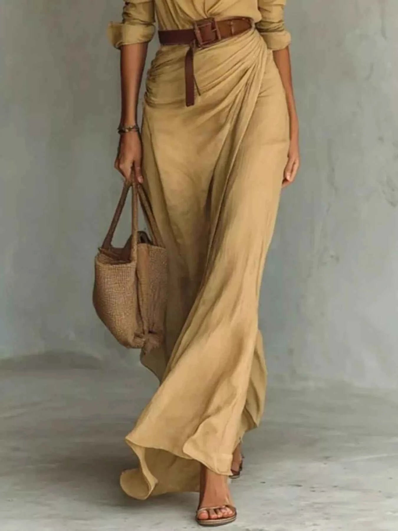 Full Size Ruched Long Sleeve Maxi Dress Plus Size - Excel Merchandise