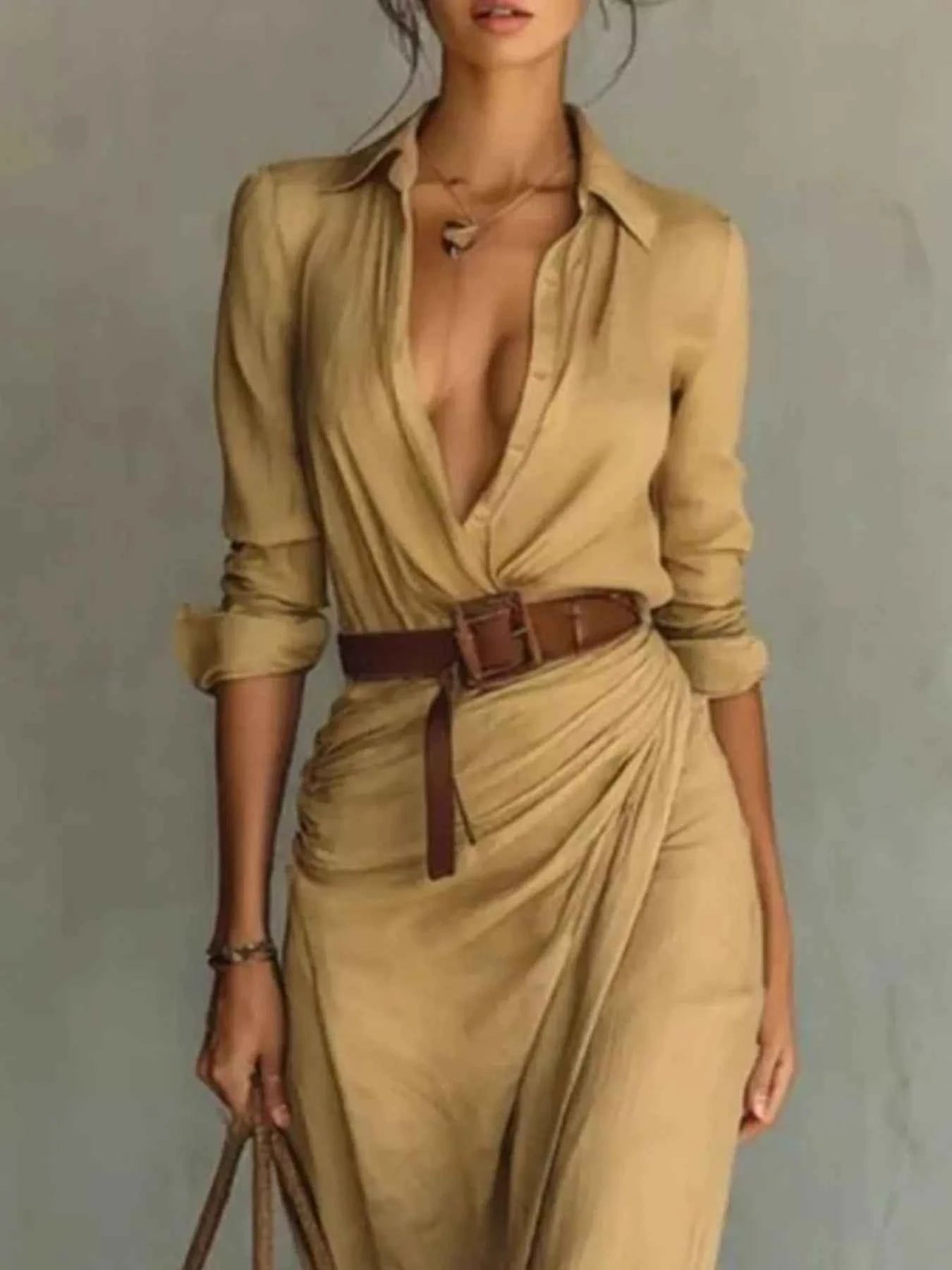 Full Size Ruched Long Sleeve Maxi Dress Plus Size - Excel Merchandise