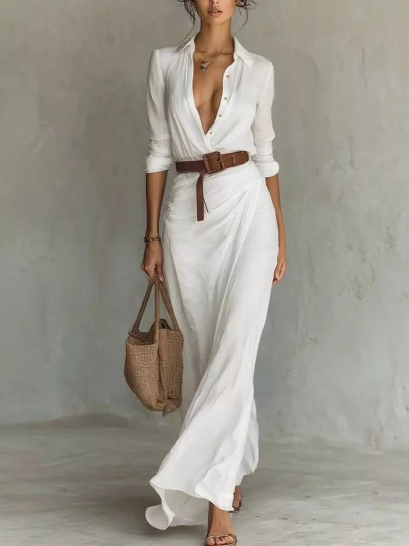 Full Size Ruched Long Sleeve Maxi Dress Plus Size - Excel Merchandise