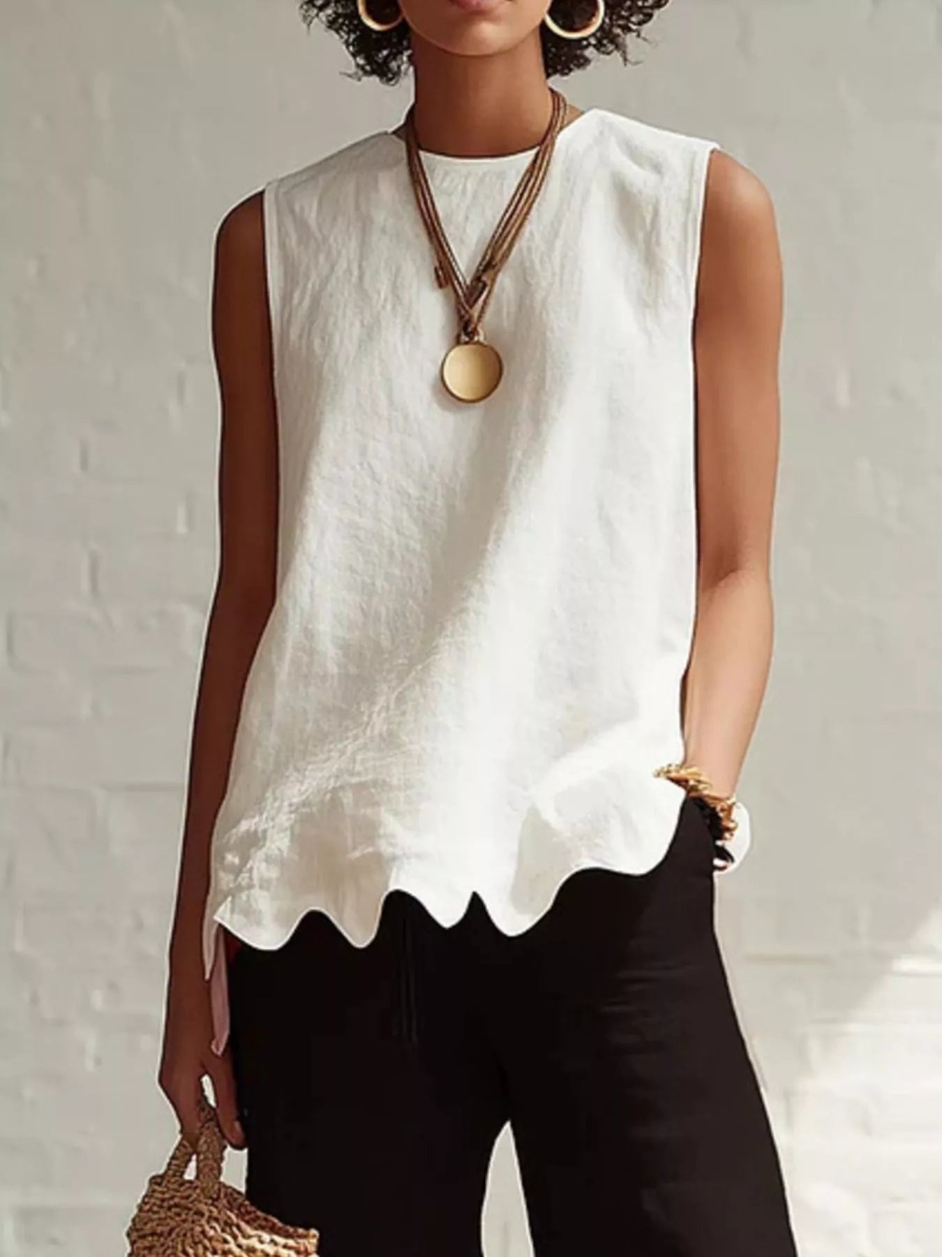Full Size Scalloped Hem Sleeveless Tank Top Plus Size - Excel Merchandise