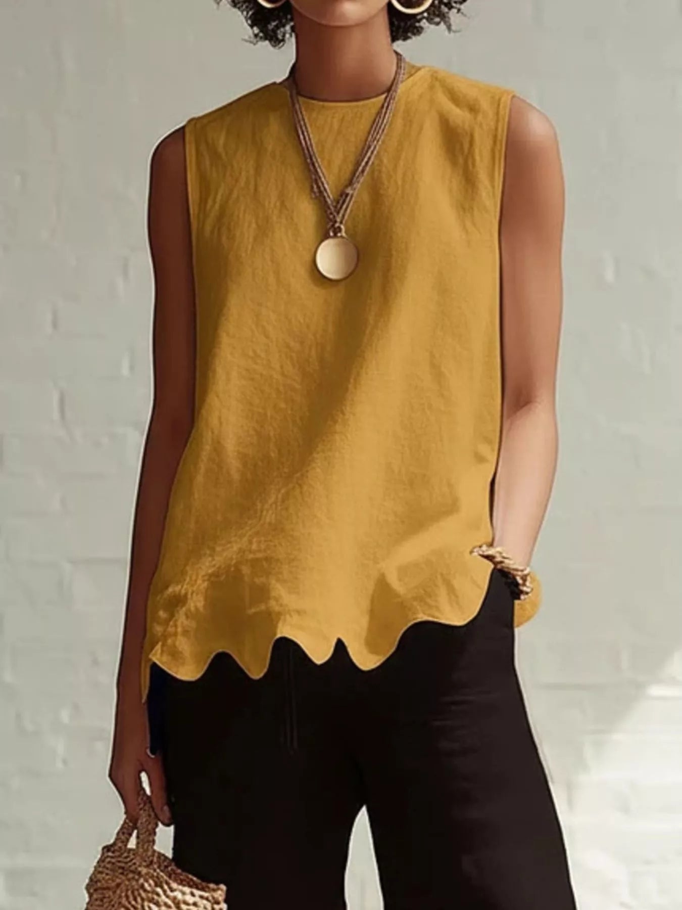 Full Size Scalloped Hem Sleeveless Tank Top Plus Size - Excel Merchandise