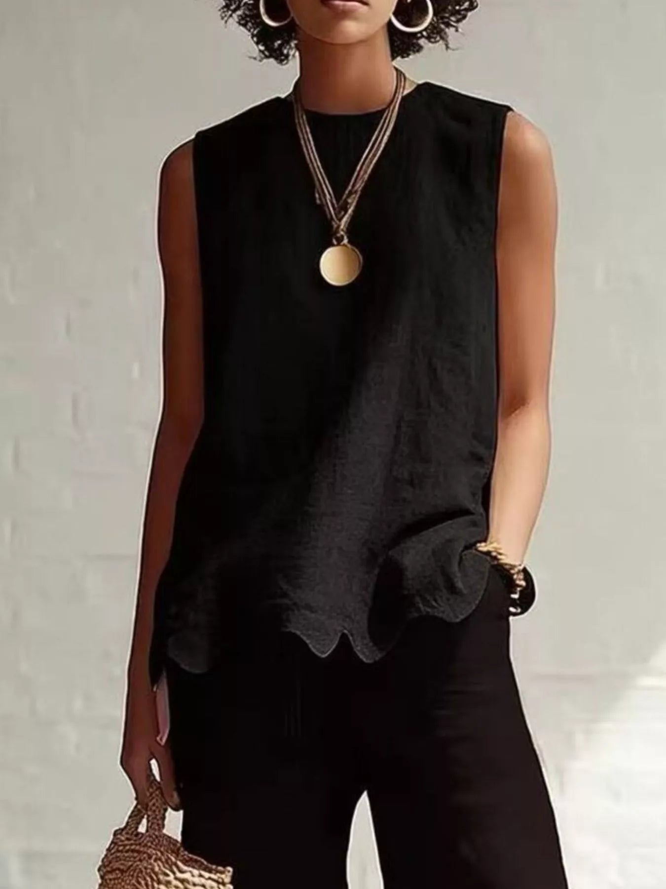 Full Size Scalloped Hem Sleeveless Tank Top Plus Size - Excel Merchandise