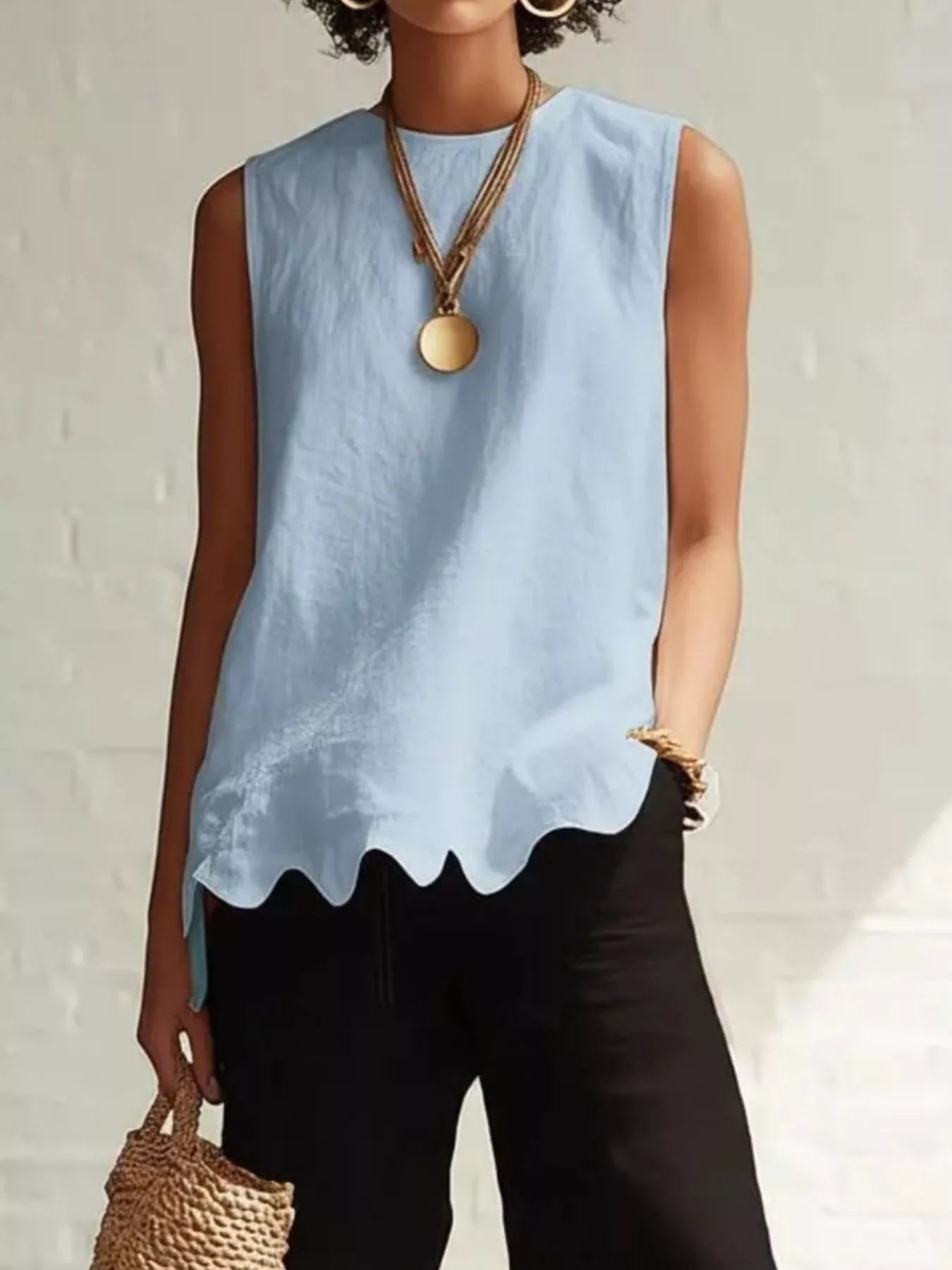 Full Size Scalloped Hem Sleeveless Tank Top Plus Size - Excel Merchandise