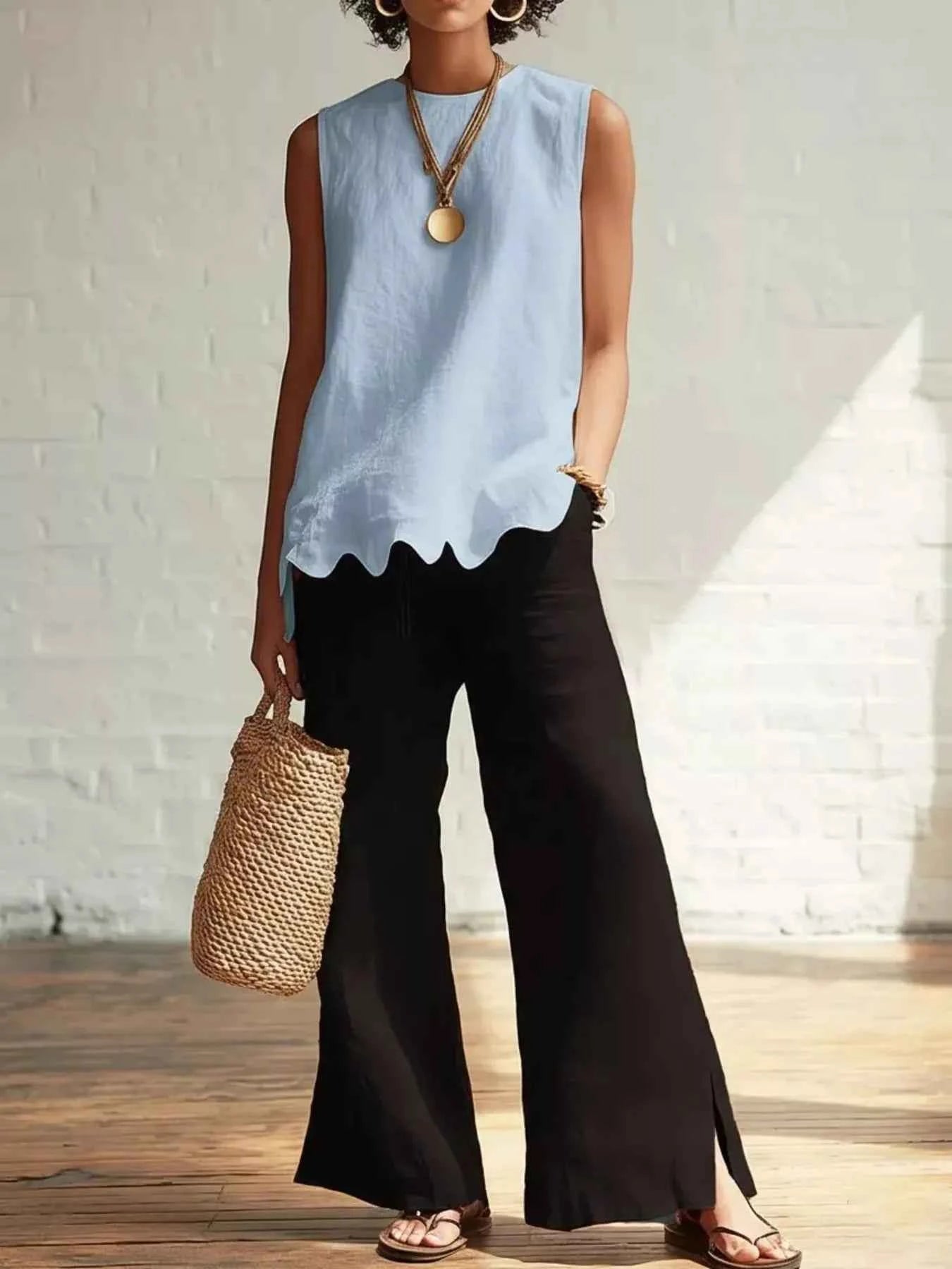 Full Size Scalloped Hem Sleeveless Tank Top Plus Size - Excel Merchandise