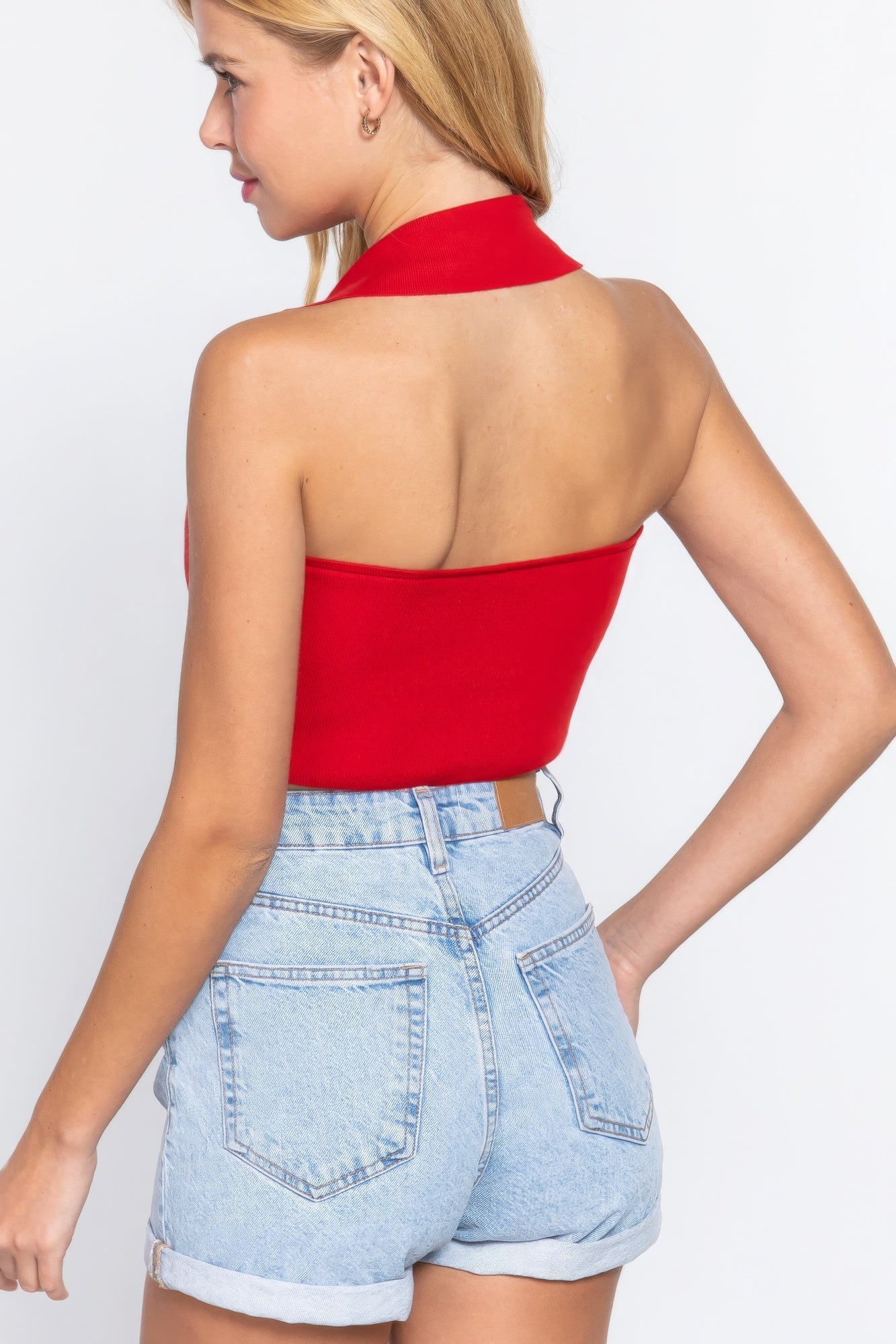 Halter Ruched Crop Sweater Knit Top - Excel Merchandise