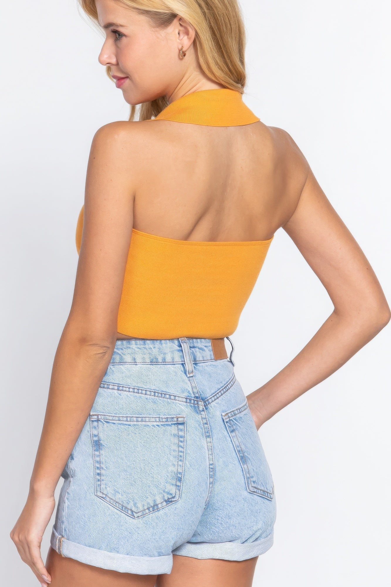 Halter Ruched Crop Sweater Knit Top - Excel Merchandise