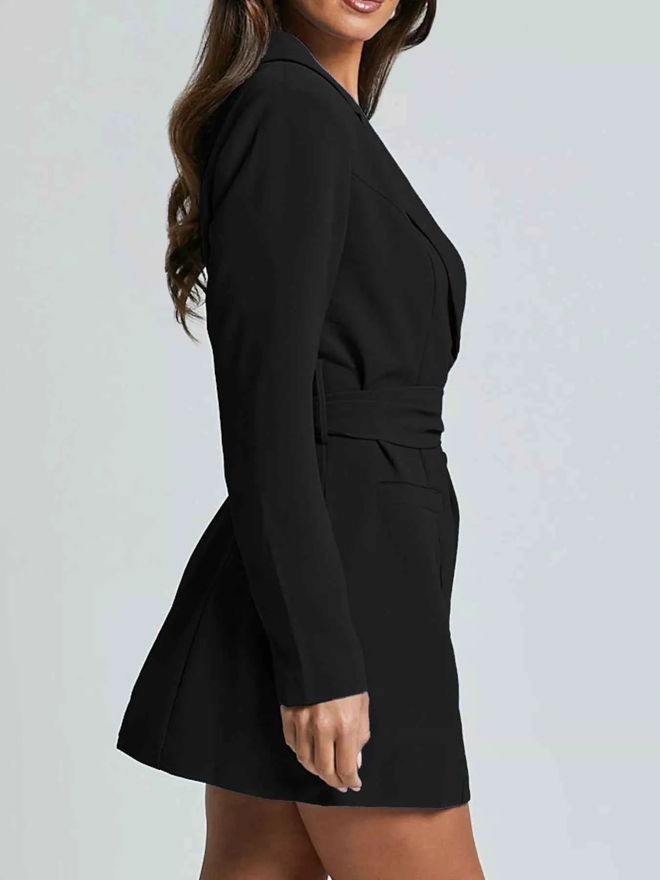 Lapel Collar Tie Waist Blazer - Excel Merchandise