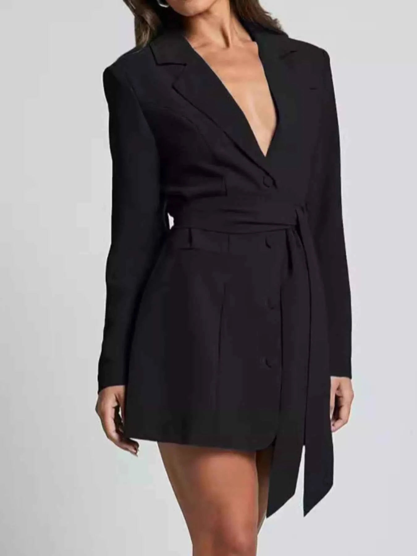 Lapel Collar Tie Waist Blazer - Excel Merchandise