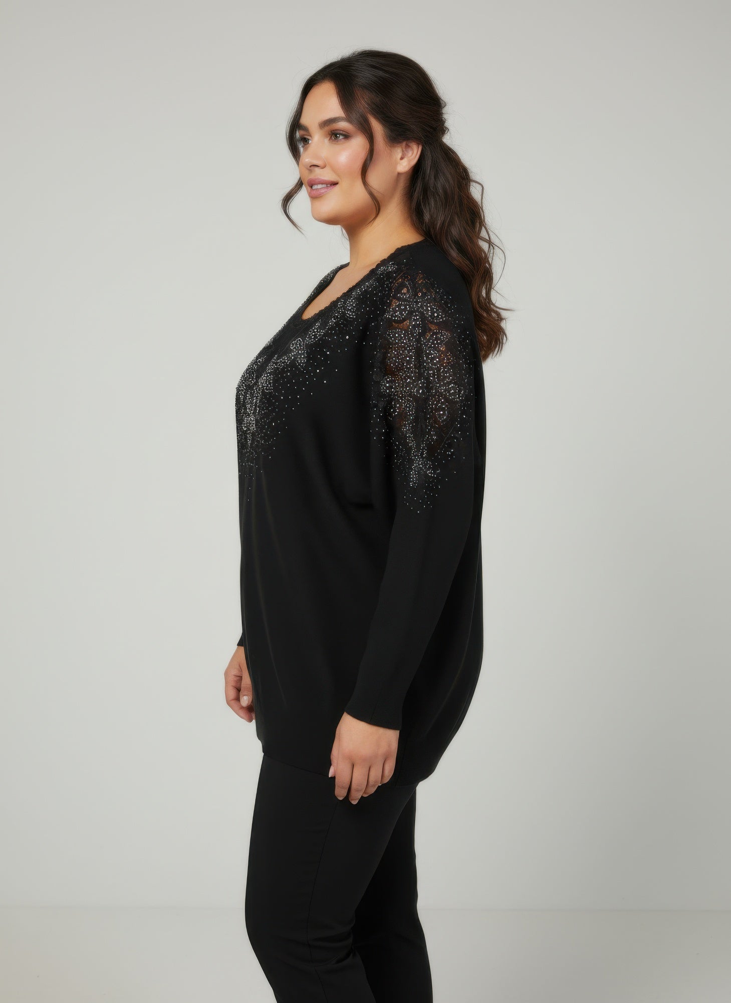 Midnight Sparkle Embellished Knit Tunic Top - Excel Merchandise