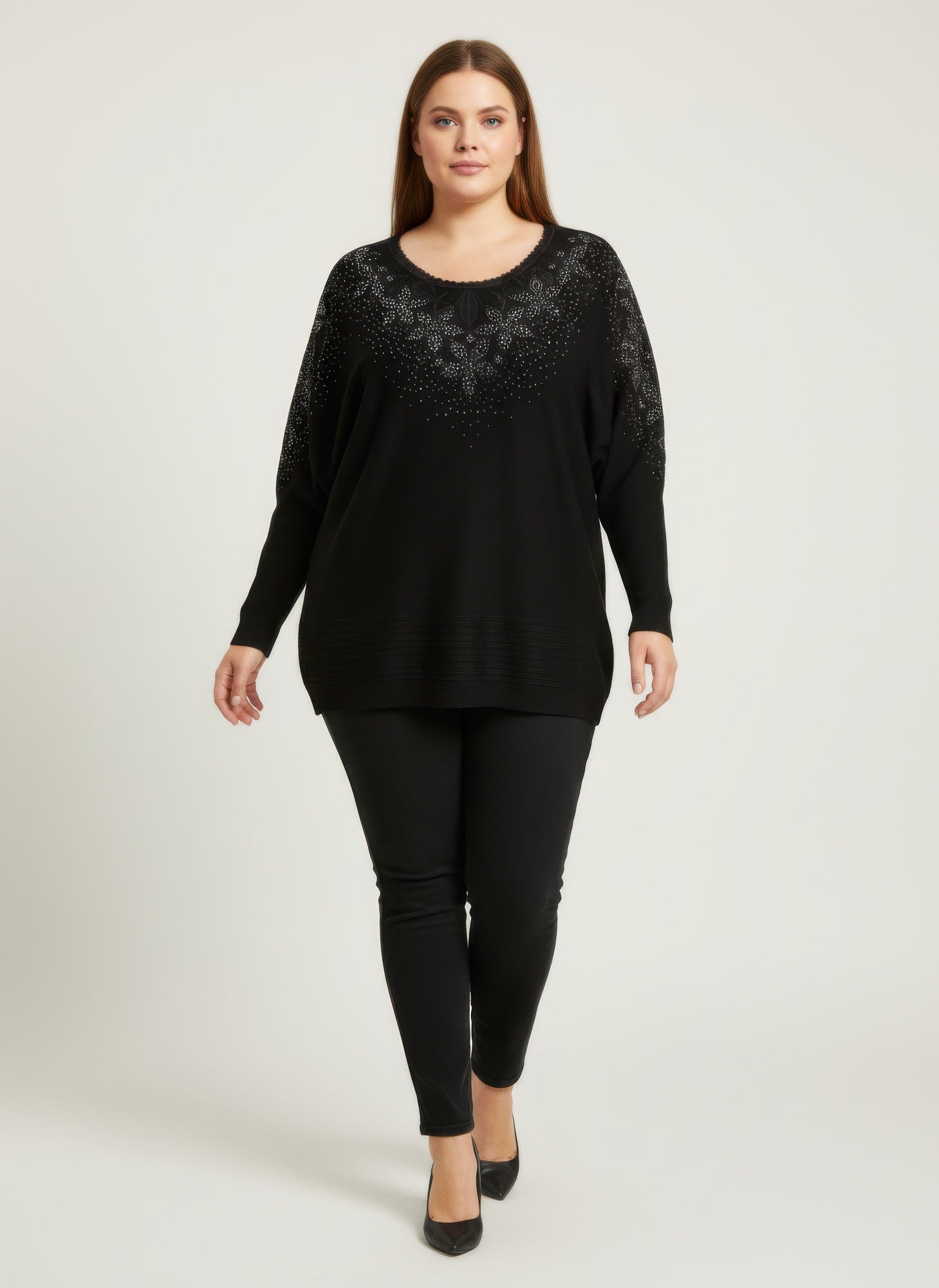 Midnight Sparkle Embellished Knit Tunic Top - Excel Merchandise
