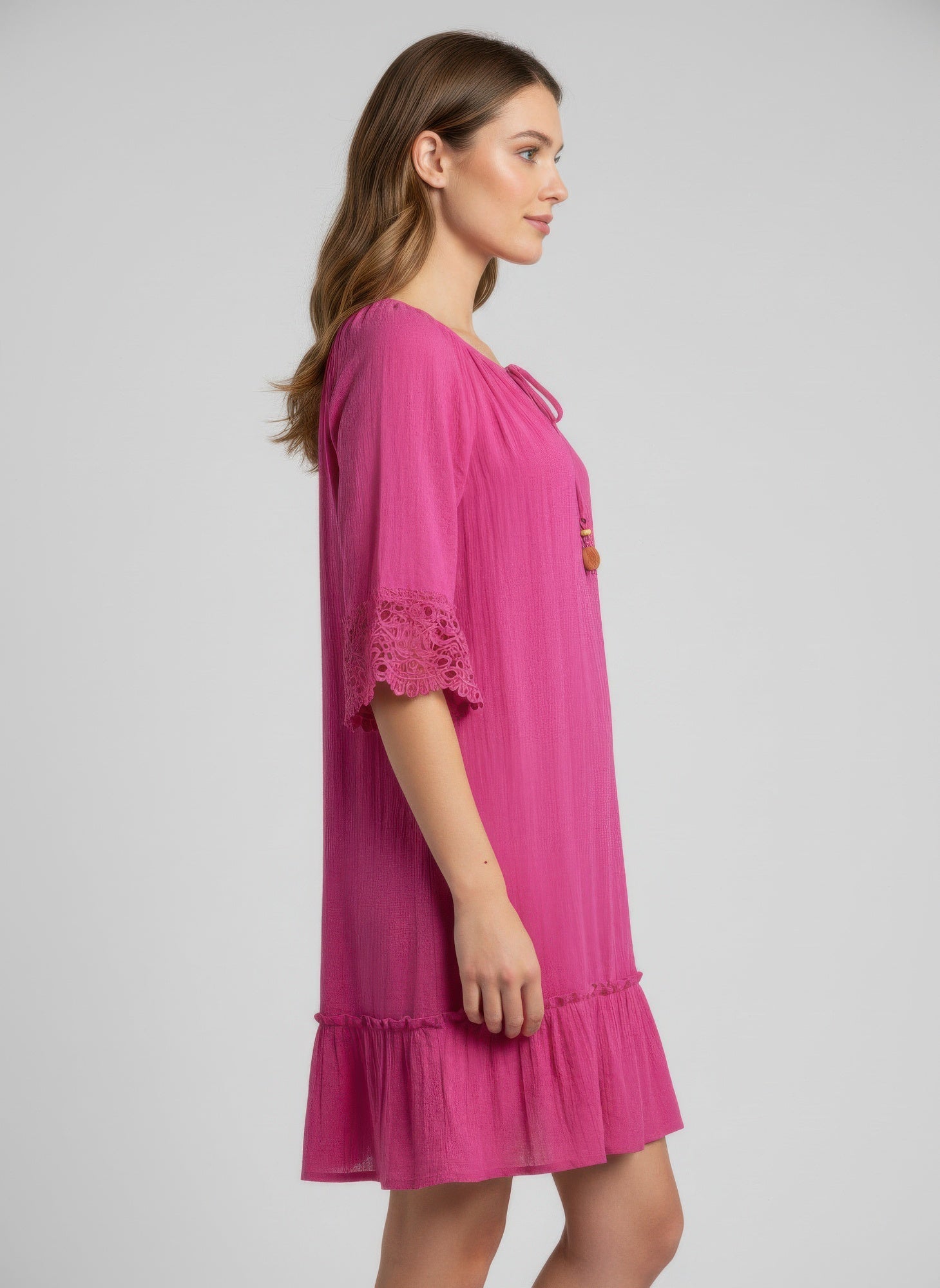 Mlle Gabrielle Solid Elbow Sleeve Dress - Excel Merchandise