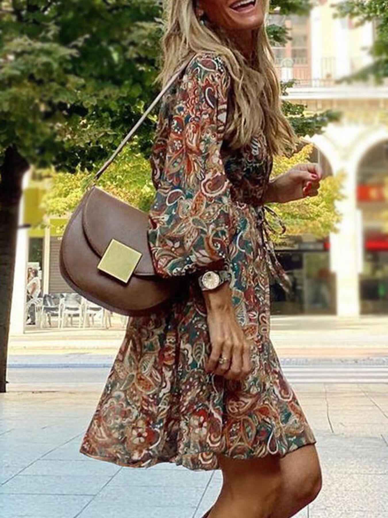Paisley Print Balloon Sleeve Mini Dress - Excel Merchandise