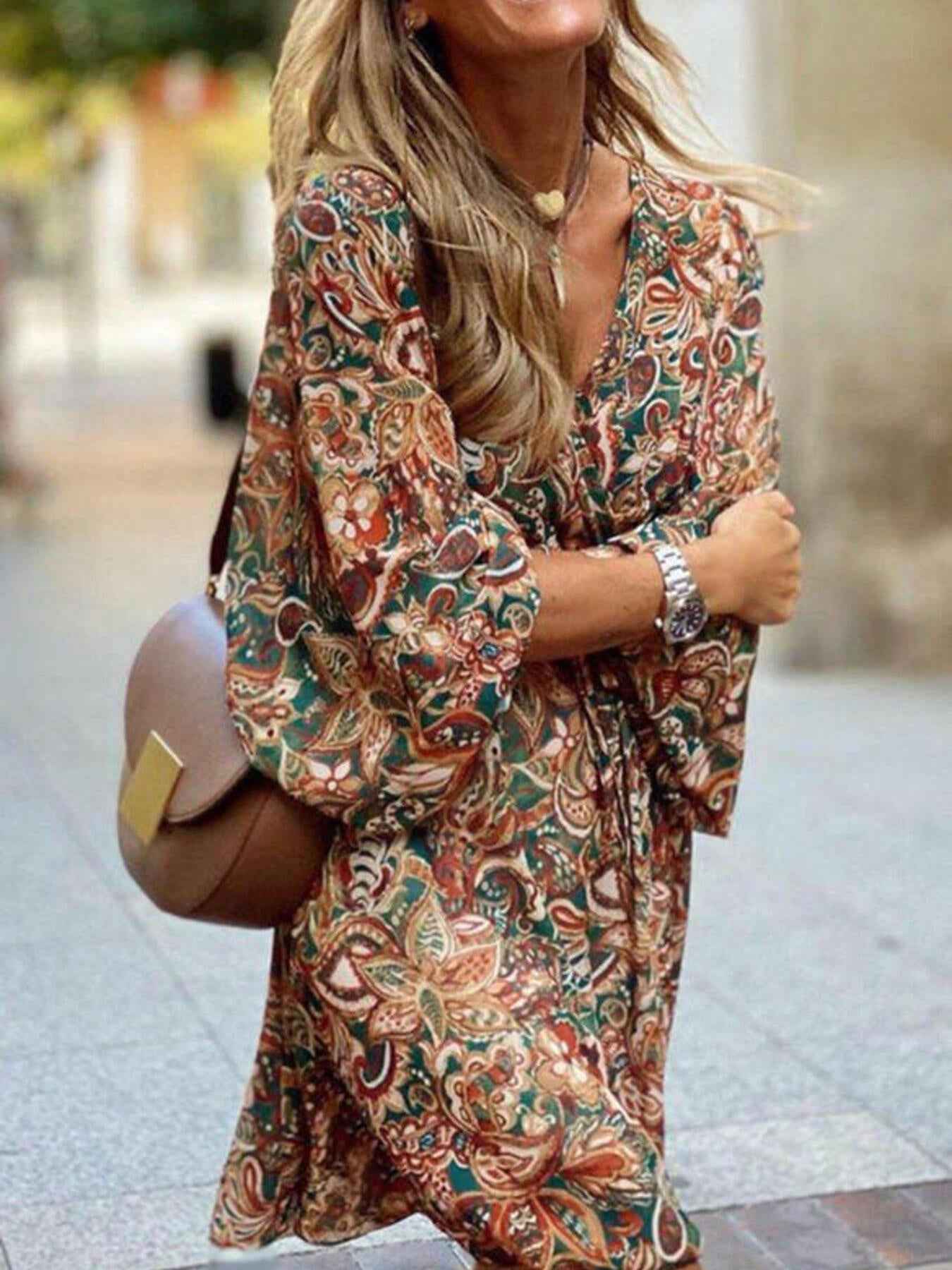 Paisley Print Balloon Sleeve Mini Dress - Excel Merchandise