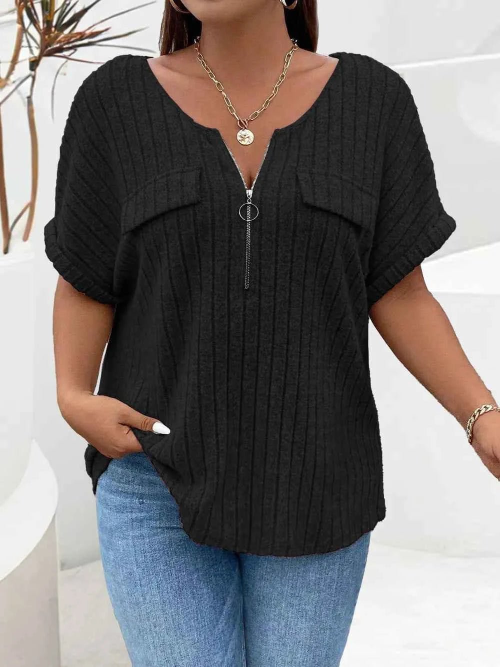 Plus Size Half Zip Short Sleeve T-Shirt - Excel Merchandise