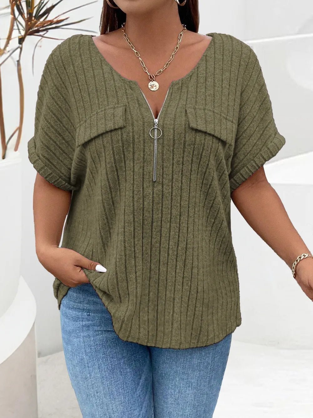 Plus Size Half Zip Short Sleeve T-Shirt - Excel Merchandise